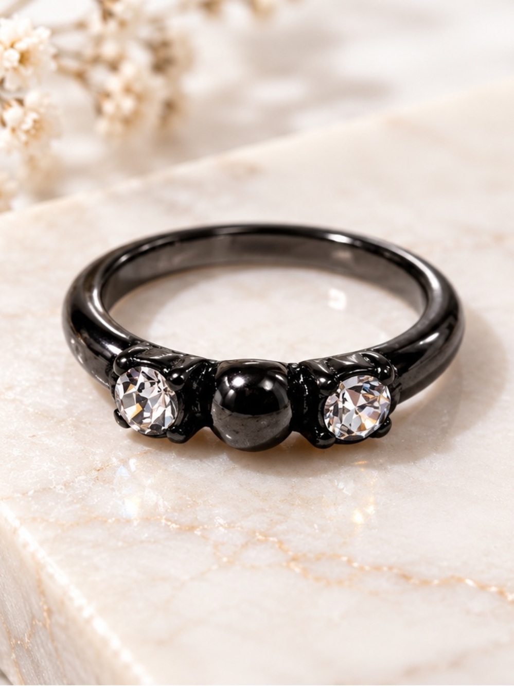 NEW - Gunmetal & Rhinestone Punk Rock Goth Glam Ring - Size 8